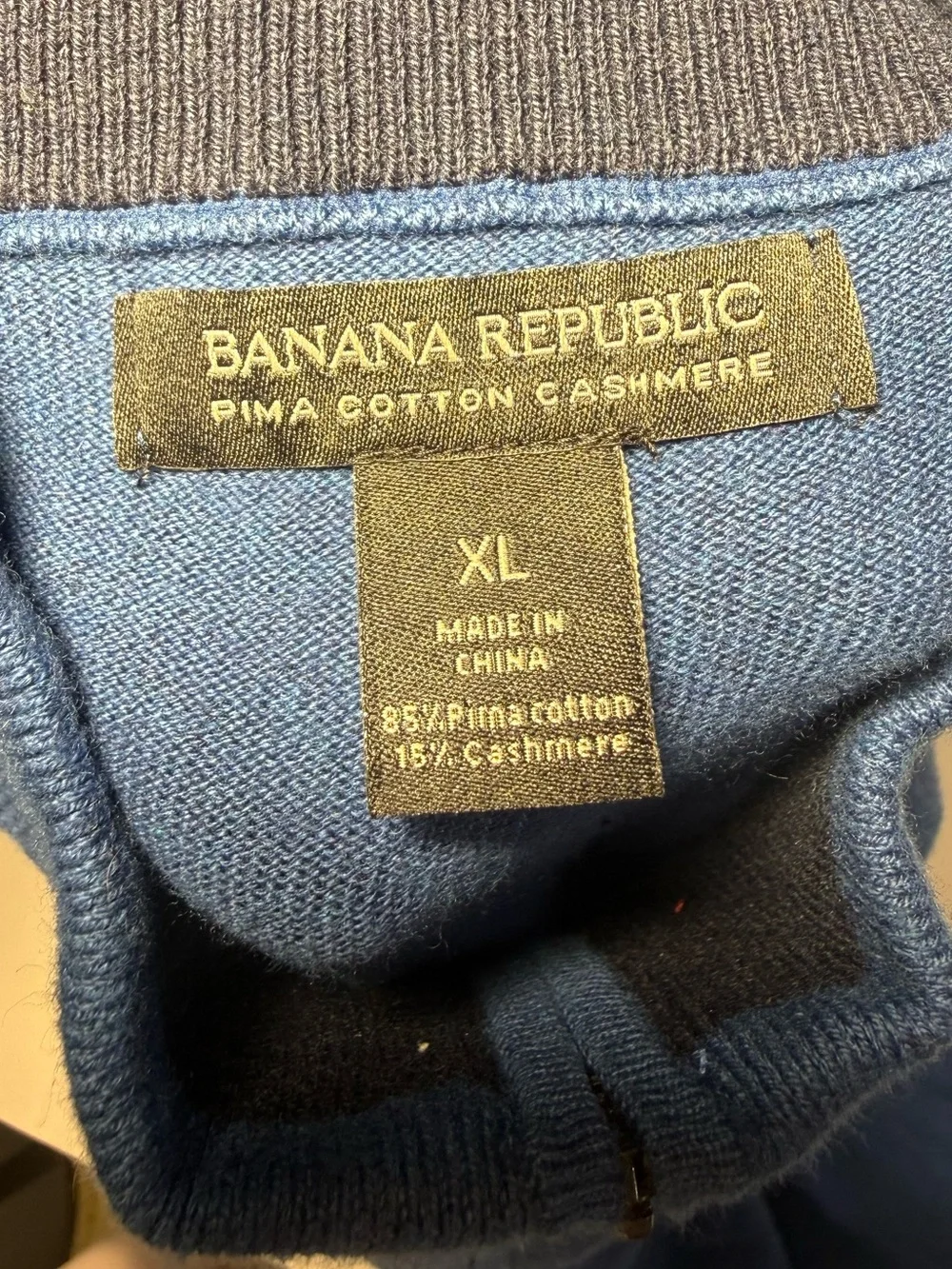 Banana Republic Pima Cotton Cashmere 1/4 Zip Sweater Blue Men’s XL